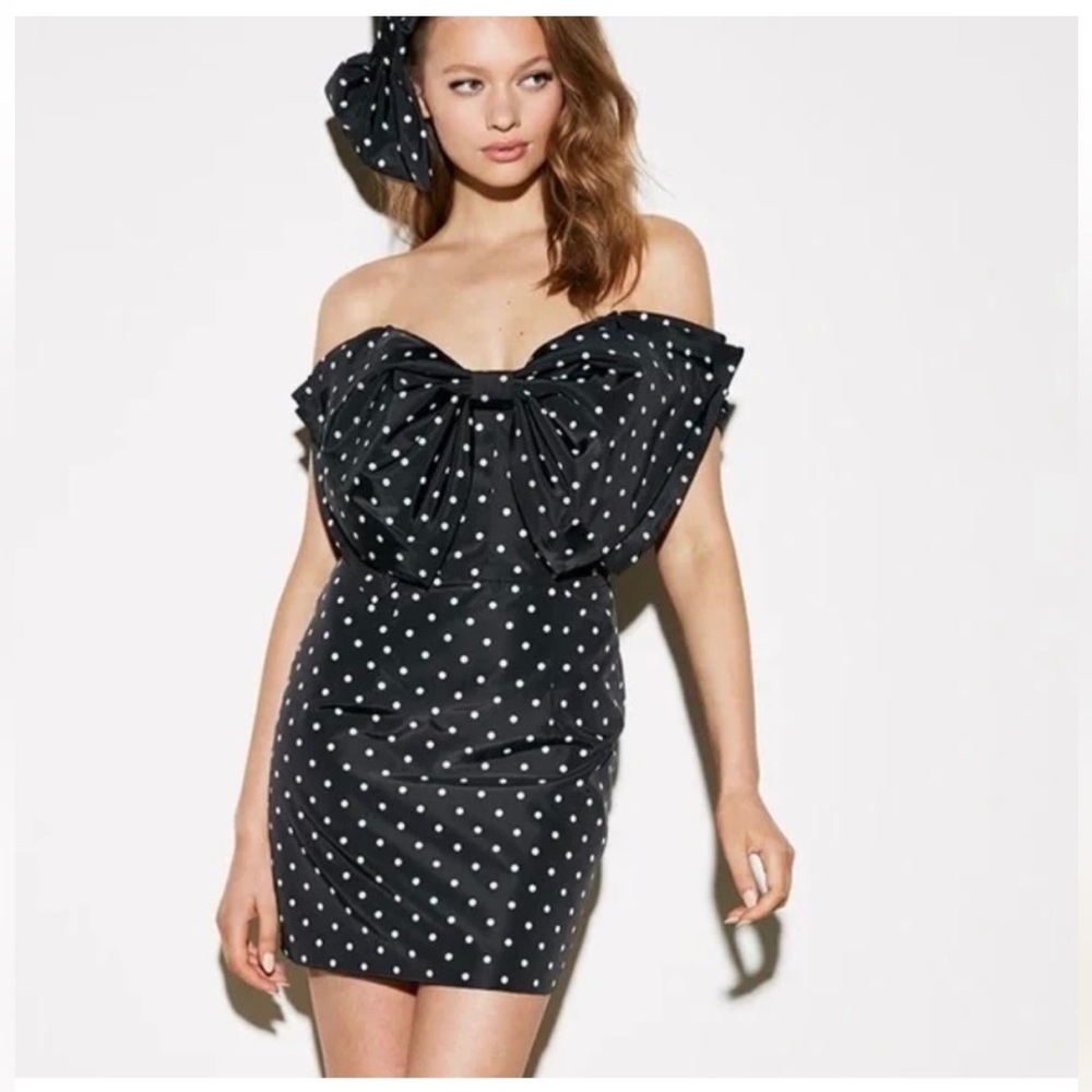 Bardot Elegant Black Polka Dot Bow Dress NWT